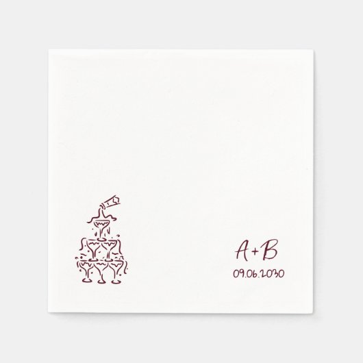 Handwritten retro Champagne Tower Wedding Serviette (Vorderseite)