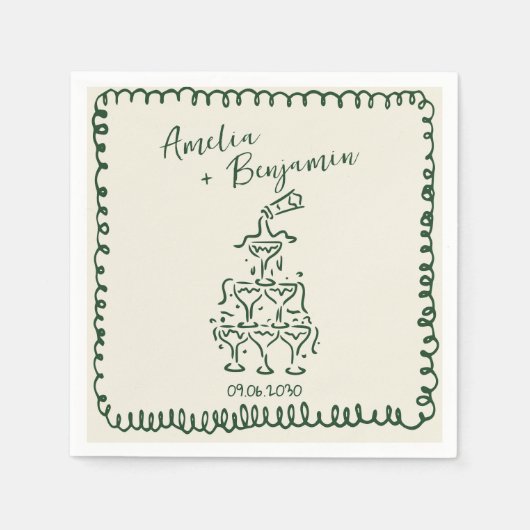 Handwritten retro Champagne Tower Wedding Serviette (Vorderseite)