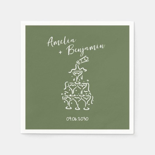 Handwritten  retro Champagne Tower Wedding  Serviette (Vorderseite)