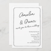 Handwritten Script Doodle Frame Wedding White Einladung (Vorne/Hinten)