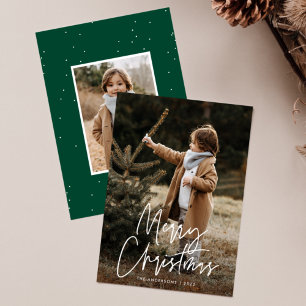 Handwritten Script Merry Christmas 2 Photo Feiertagskarte