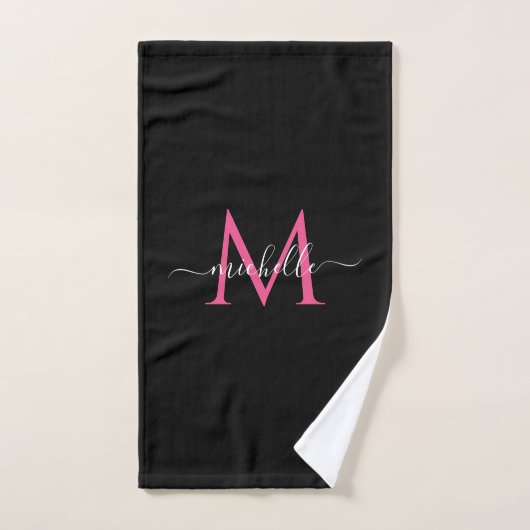 Handwritten Script Name Black and Pink Monogram Handtuch (Handtuch)