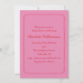Handwritten Script Pink Red Border Baby Shower Einladung (Vorderseite)