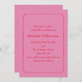 Handwritten Script Pink Red Border Baby Shower Einladung (Vorne/Hinten)