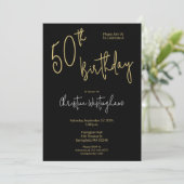 Handwritten Script Simple Black Gold 50th Birthday Einladung (Stehend Vorderseite)