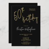 Handwritten Script Simple Black Gold 50th Birthday Einladung (Vorne/Hinten)