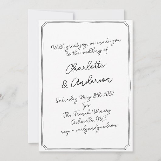 Handwritten Script Whimsy Quirky Frame Wedding Einladung (Vorderseite)
