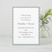Handwritten Script Whimsy Sage Green Wedding Einladung (Stehend Vorderseite)