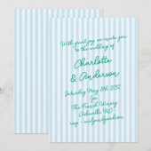 Handwritten Script Whimsy Stripes Quirky Wedding Einladung (Vorne/Hinten)