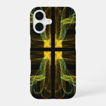 Handy-Fall für Green & Gold Cross Fraktal