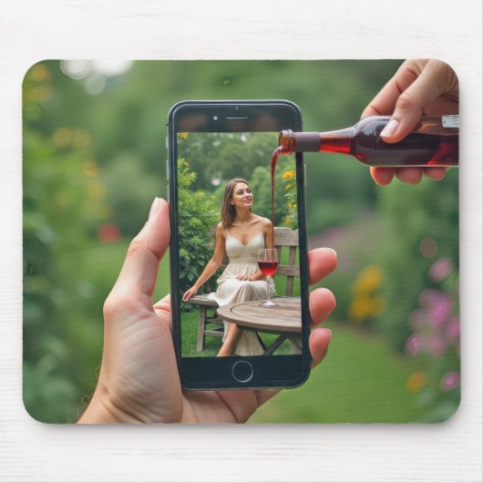 Handy-Frau mit Wein Mousepad (Vorne)