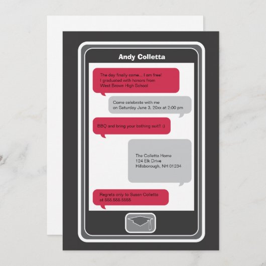 Handy Gesimst Abschluss Einladung (Vorne/Hinten)