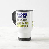 Handy in der Toilette Funny Mug oder Reiseumarmung Reisebecher (Vorderseite Links)