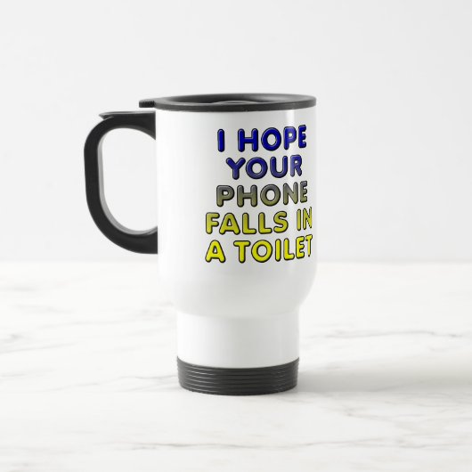 Handy in der Toilette Funny Mug oder Reiseumarmung Reisebecher (Links)
