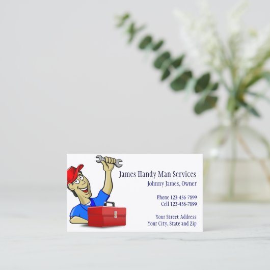 Handy Man Repair Man Contractor Business Card Visitenkarte (Stehend Vorderseite)