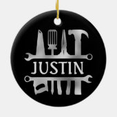 Handy Man Tools Monogram Personalisiert Keramik Ornament (Hinten)