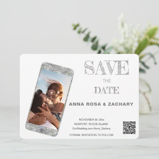 *~* Handy QR AR6 Foto WEDD SPEICHERN DAS DATUM Einladung (Stehend Vorderseite)