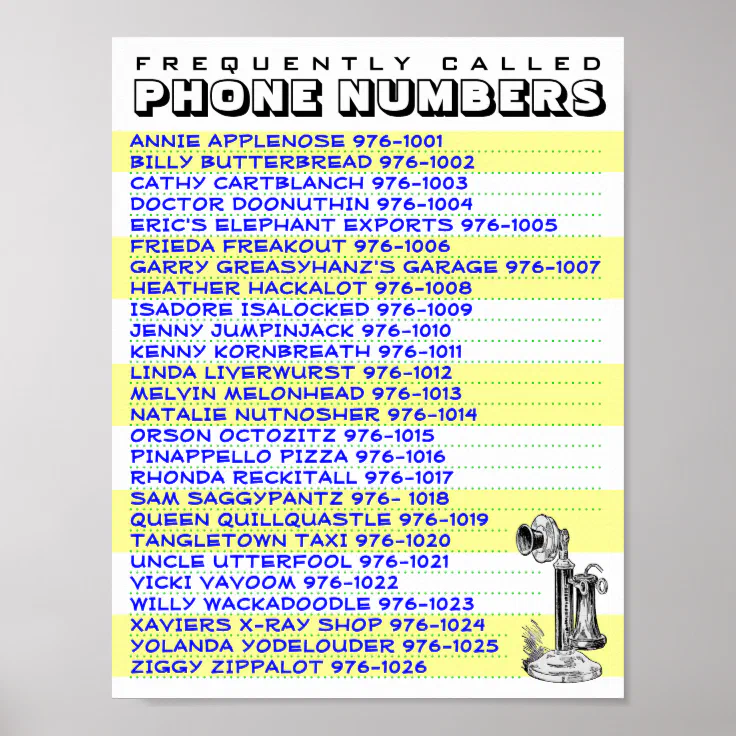Handy-Telefonnummer Liste zur Anzeige in der Nähe Poster | Zazzle.de