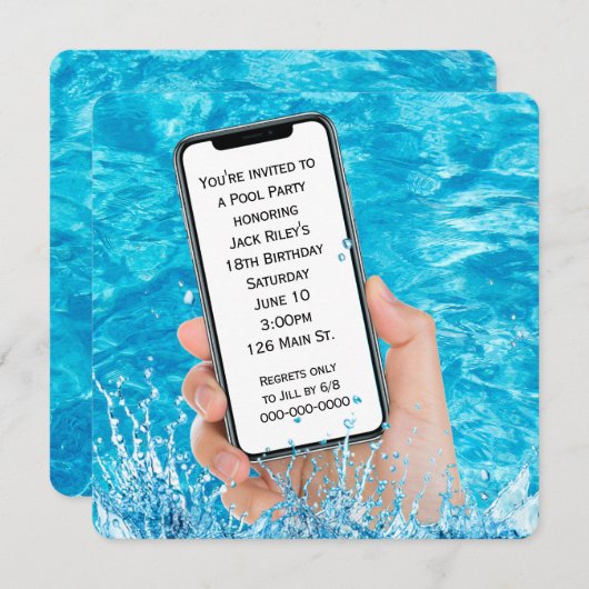Handy Text 18. Geburtstag Pool Party Einladung (Vorne/Hinten)
