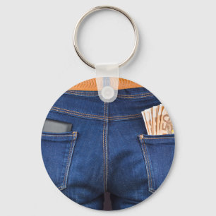 Handy und Eurogeld in der Blue Jeans Schlüsselanhänger
