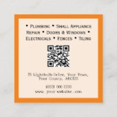 Handyfrau Moderner Orange anpassbarer QR-Code Quadratische Visitenkarte (Rückseite)