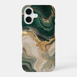 Handyhülle mit grünem Marmormuster-Design iPhone 16 Hülle