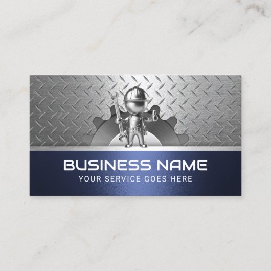 Handyman Auto Repair Service Blue Metal Mechanic Visitenkarte (Vorderseite)