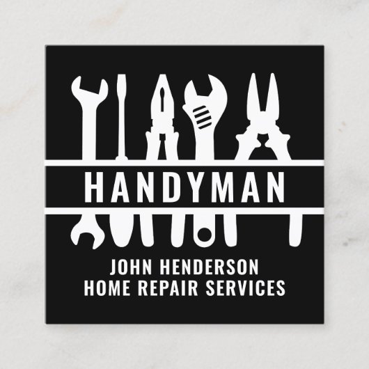 Handyman Back White Qr Code Zuhause Repair Service Quadratische Visitenkarte (Vorderseite)