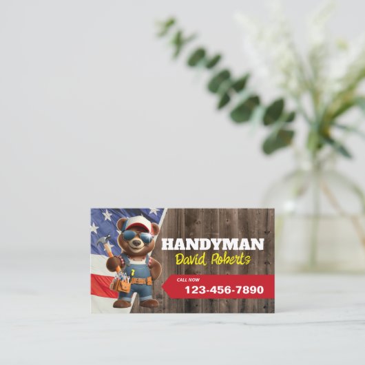 Handyman Bear Repair Service Patriotic Visitenkarte (Stehend Vorderseite)