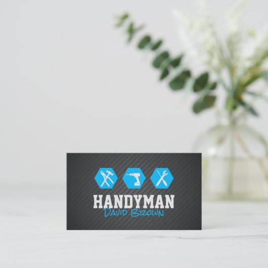 Handyman Beruflich House Repair Blue Metal Visitenkarte (Stehend Vorderseite)