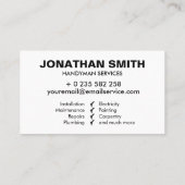 Handyman bietet einfache Schwarzweißdienste Visitenkarte (Rückseite)