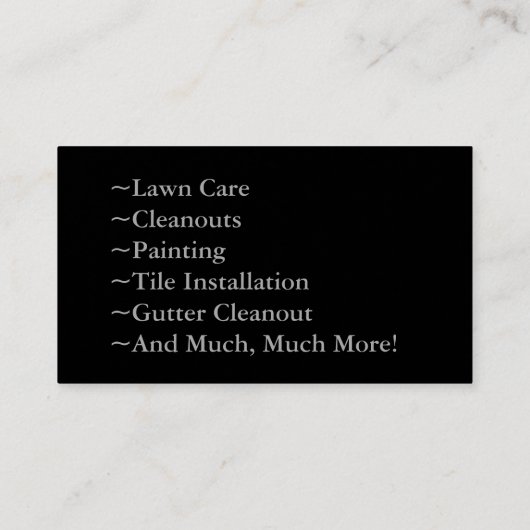 Handyman Business Card, schwarz Visitenkarte (Rückseite)