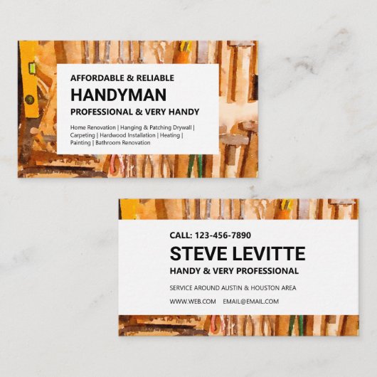 Handyman Business Card - Tools Wall on White Visitenkarte (Vorne/Hinten)