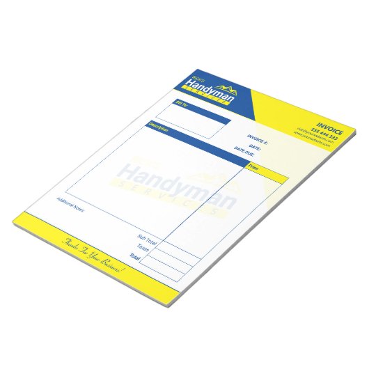 Handyman Business Invoice Pad - Zuhause Business Notizblock (angewinkelt)