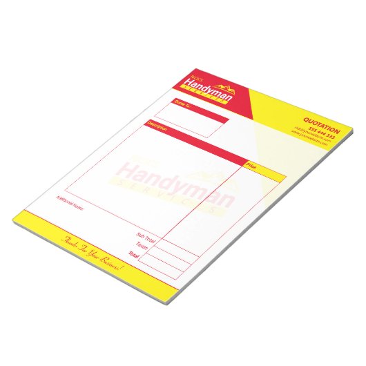 Handyman Business Quote Pad - Zuhause Business Notizblock (angewinkelt)
