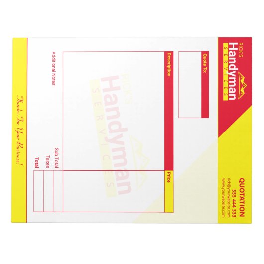 Handyman Business Quote Pad - Zuhause Business Notizblock (Vorderseite)