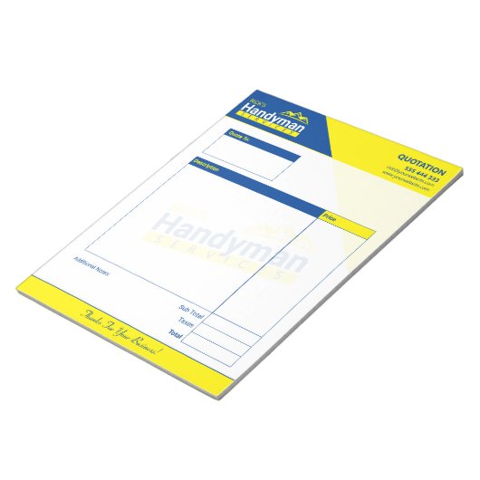 Handyman Business Quote Pad - Zuhause Business Notizblock (angewinkelt)