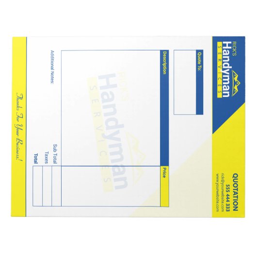 Handyman Business Quote Pad - Zuhause Business Notizblock (Vorderseite)