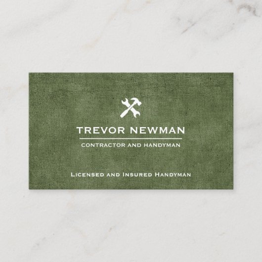 Handyman Carpenter Construction Grunge Olive Green Visitenkarte (Vorderseite)