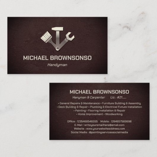 Handyman Carpenter Services Einfache Vintage Visitenkarte (Vorne/Hinten)