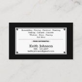 Handyman Construction Black Beruflich Modern Visitenkarte (Rückseite)