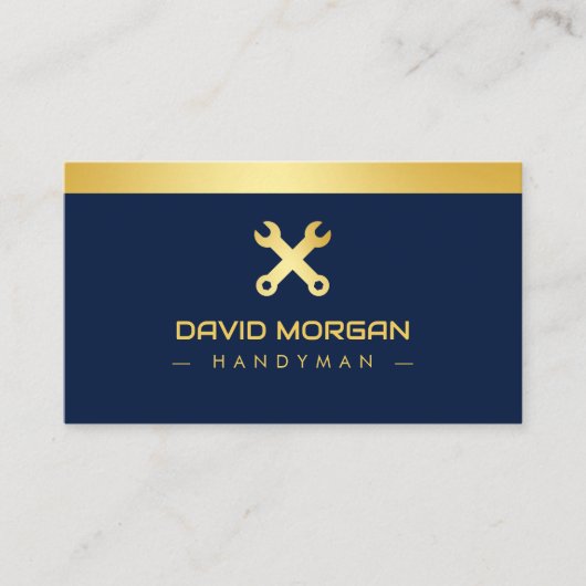 Handyman Construction Logo Navy und Gold Visitenkarte (Vorderseite)