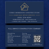 Handyman Construction Navy Blue Gold QR Code Visitenkarte