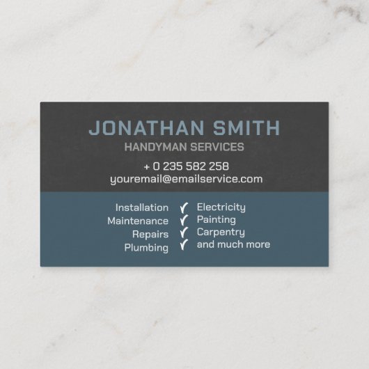 Handyman-Dienste - Blaugraue Werkzeuge Visitenkarte (Rückseite)