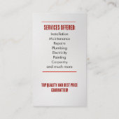 Handyman-Dienste Visitenkarte (Rückseite)