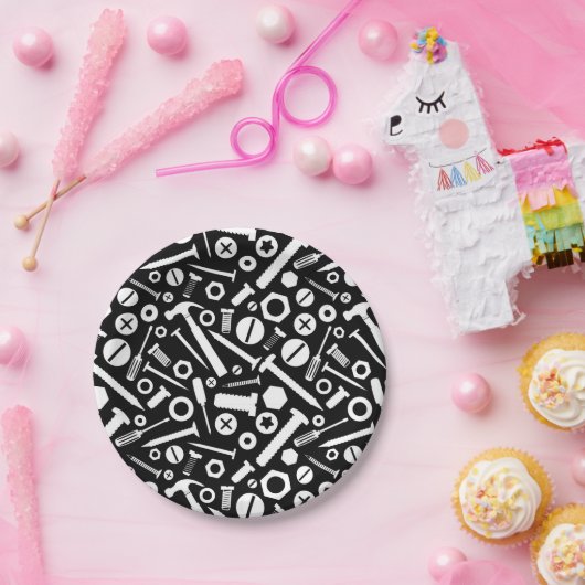 Handyman DIY Minister Fixit Hammer Nuts Bolts Tool Pappteller (Party)