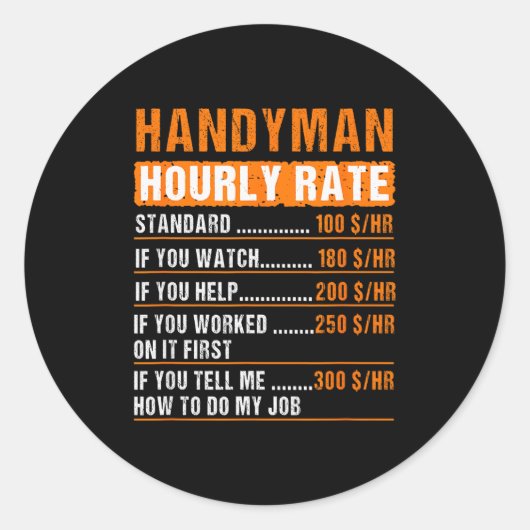 Handyman Funny Hourly Rate Meme - Daddy Grandpa Runder Aufkleber (Vorderseite)