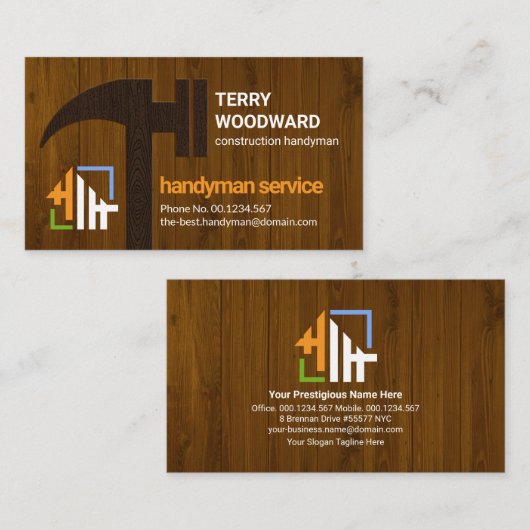 Handyman für Holzkörner-Hammer-Holzpaneelbauer Visitenkarte (Vorne/Hinten)