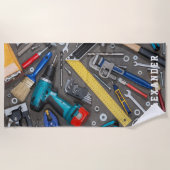 Handyman Garage Verschiedene Werkzeuge Strandtuch (Vorderseite)