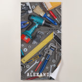 Handyman Garage Verschiedene Werkzeuge Strandtuch (Vorderseite)